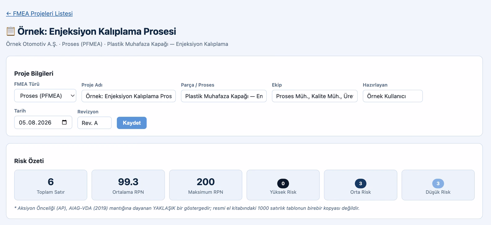 FMEA — Projektangaben festlegen