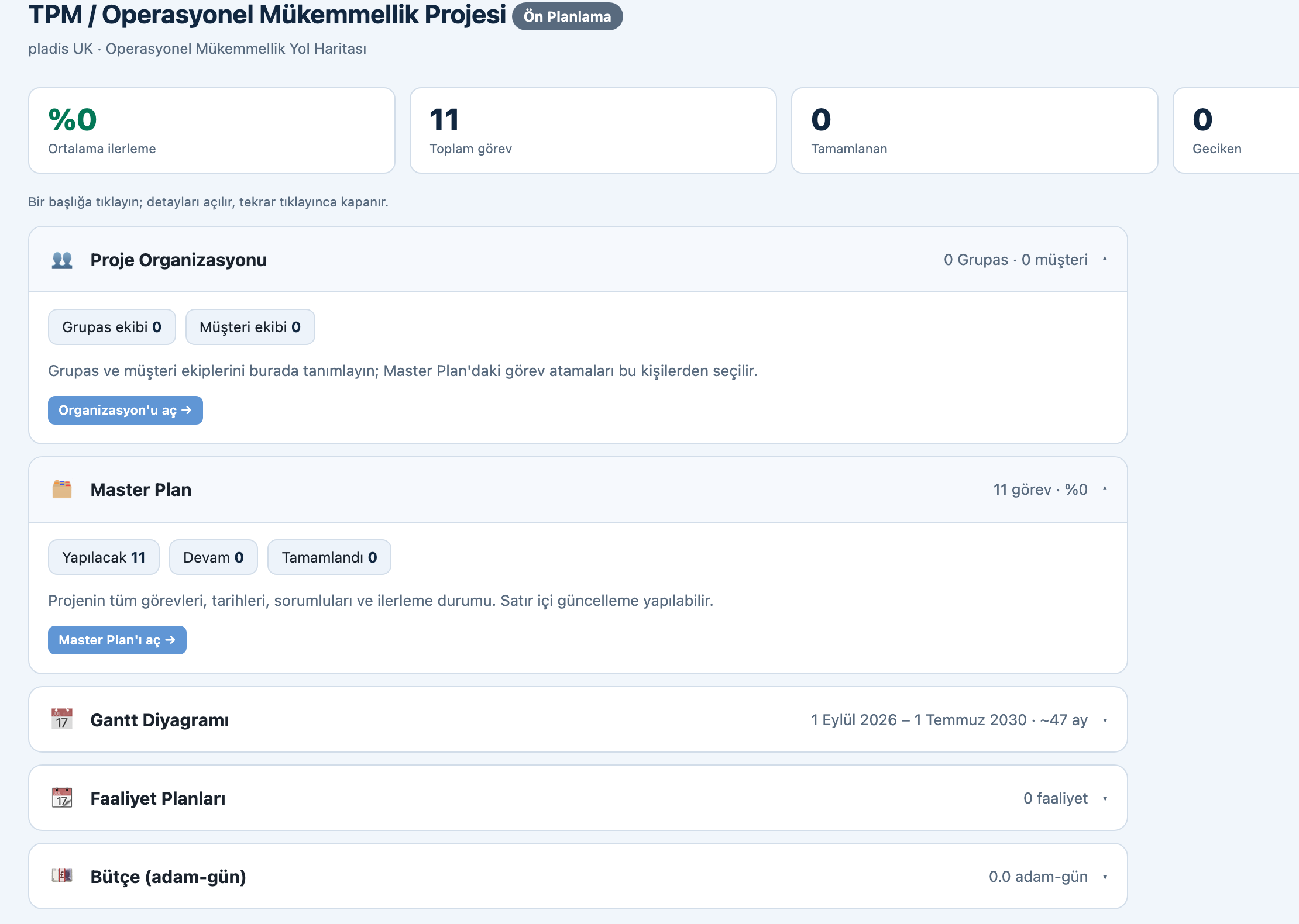 OPEX Suite — Proje panosunu görün