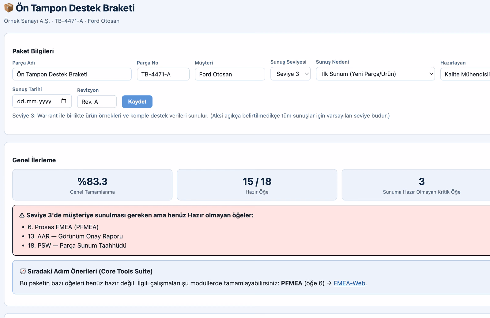 PPAP — Package details & readiness